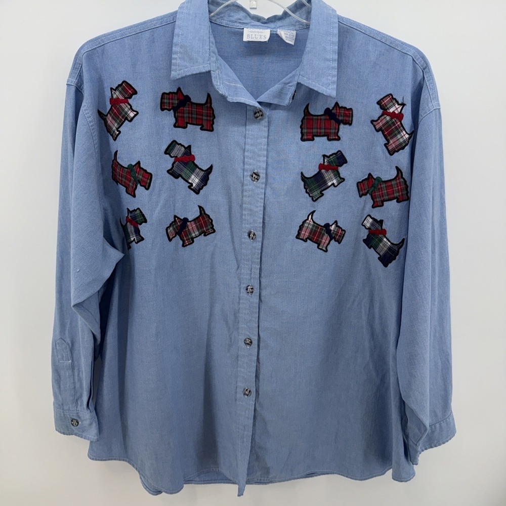 Mystic Blues Bottom‎ Down Ladies Shirt  Womens 22W Scotty Dogs Application